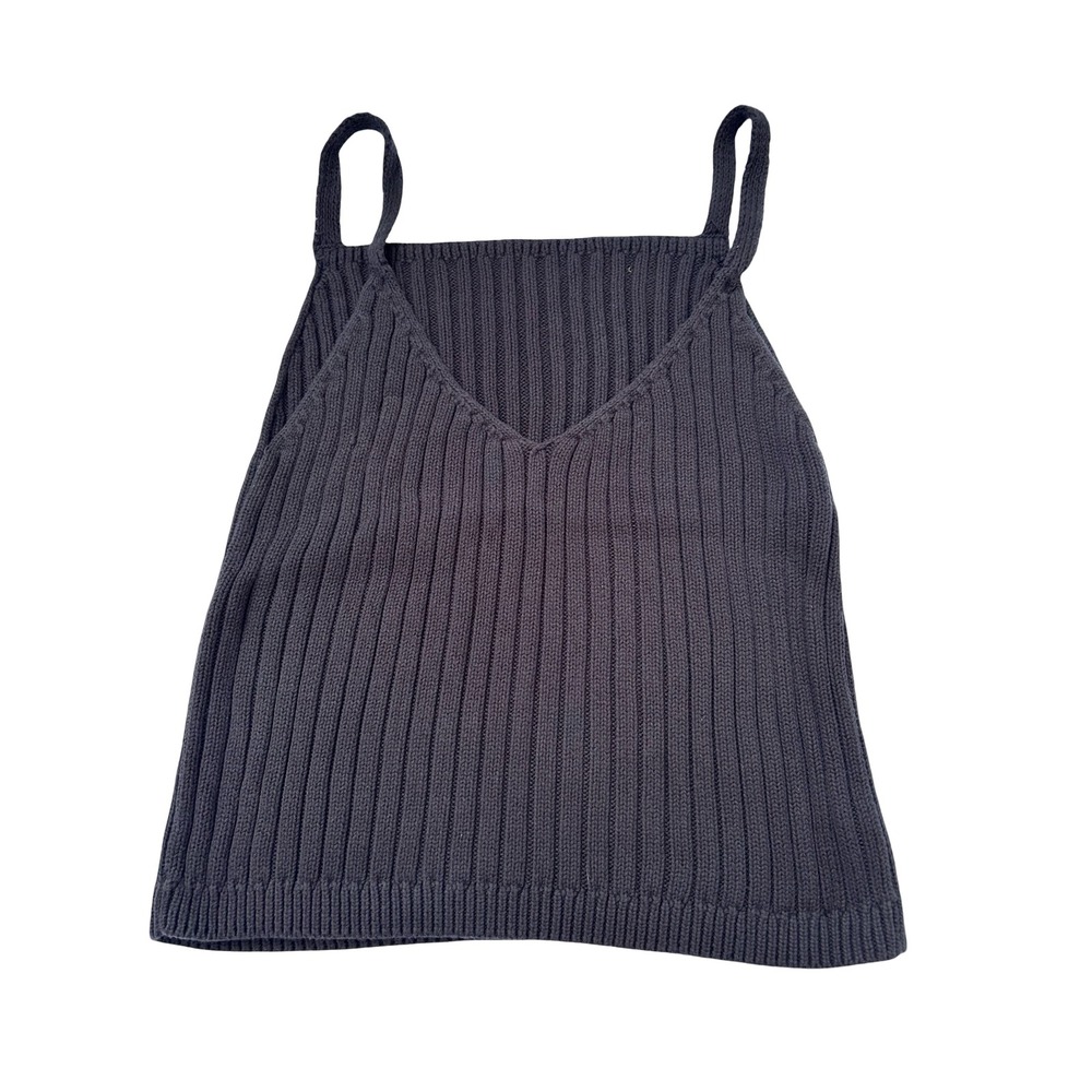 Known Supply Organic Cotton Ribbed Knit Camisole V-Neck Tank Top Charcoal XL